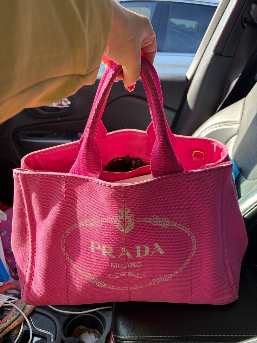 Prada Hot Pink Canvas Tote with Milano Logo